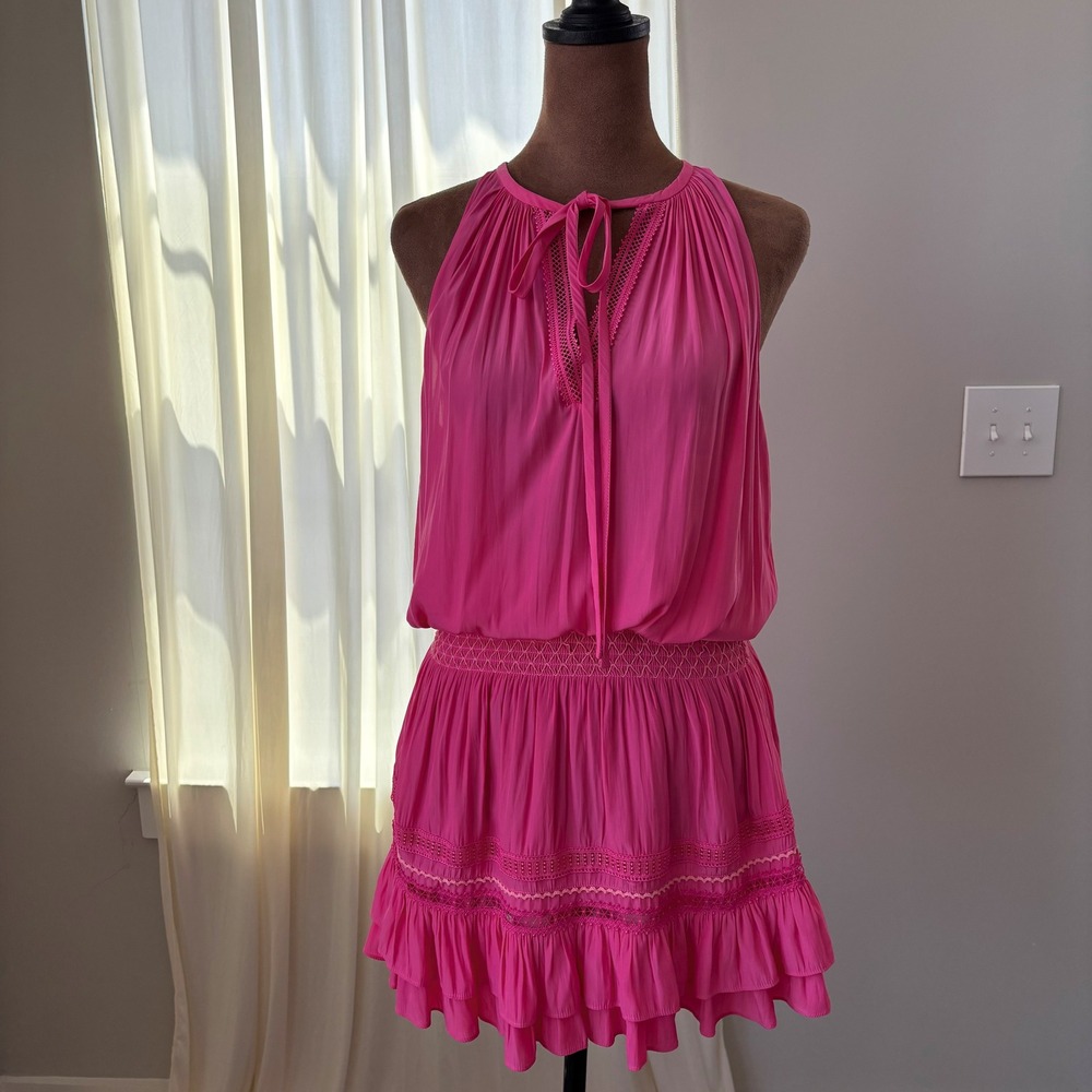 Ramy Brook Hot Pink Pleated Halter Mini Dress